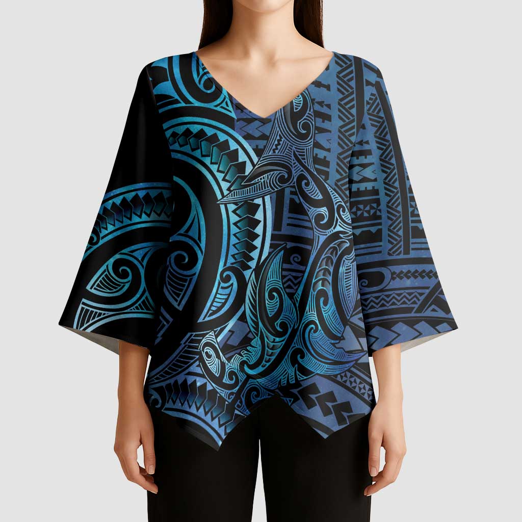 New Zealand Hammerhead Shark Kimono Sleeve Blouse Maori Haehae Mangopare Galaxy - Aussie Hoodie