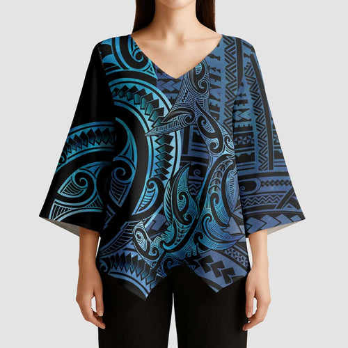 New Zealand Hammerhead Shark Kimono Sleeve Blouse Maori Haehae Mangopare Galaxy - Aussie Hoodie