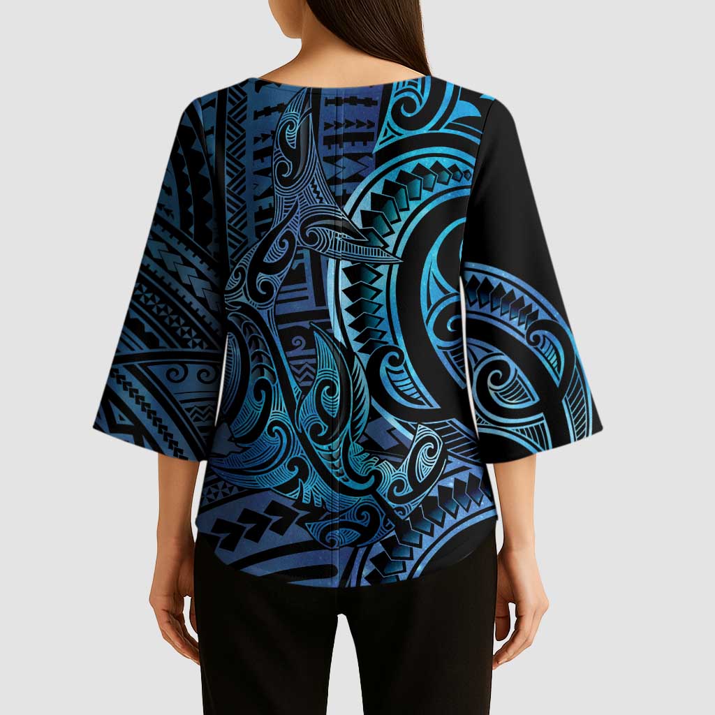 New Zealand Hammerhead Shark Kimono Sleeve Blouse Maori Haehae Mangopare Galaxy - Aussie Hoodie