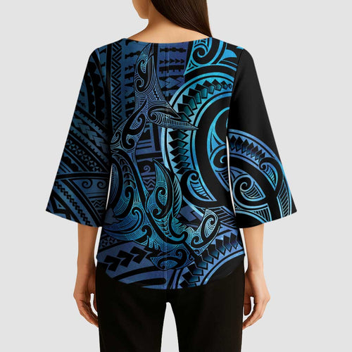 New Zealand Hammerhead Shark Kimono Sleeve Blouse Maori Haehae Mangopare Galaxy - Aussie Hoodie