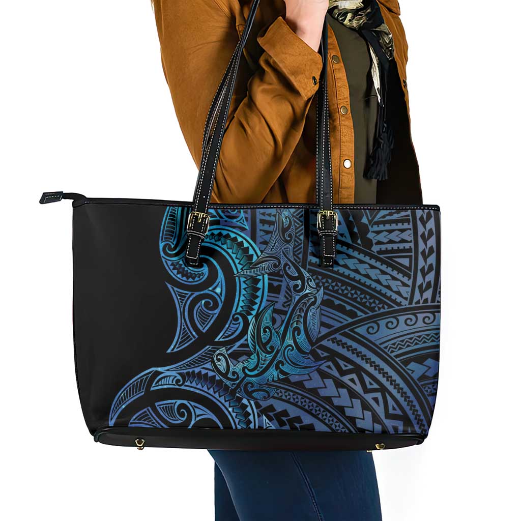 New Zealand Hammerhead Shark Leather Tote Bag Maori Haehae Mangopare Galaxy - Aussie Hoodie