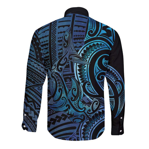 New Zealand Hammerhead Shark Long Sleeve Button Shirt Maori Haehae Mangopare Galaxy - Aussie Hoodie