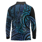 New Zealand Hammerhead Shark Long Sleeve Polo Shirt Maori Haehae Mangopare Galaxy - Aussie Hoodie