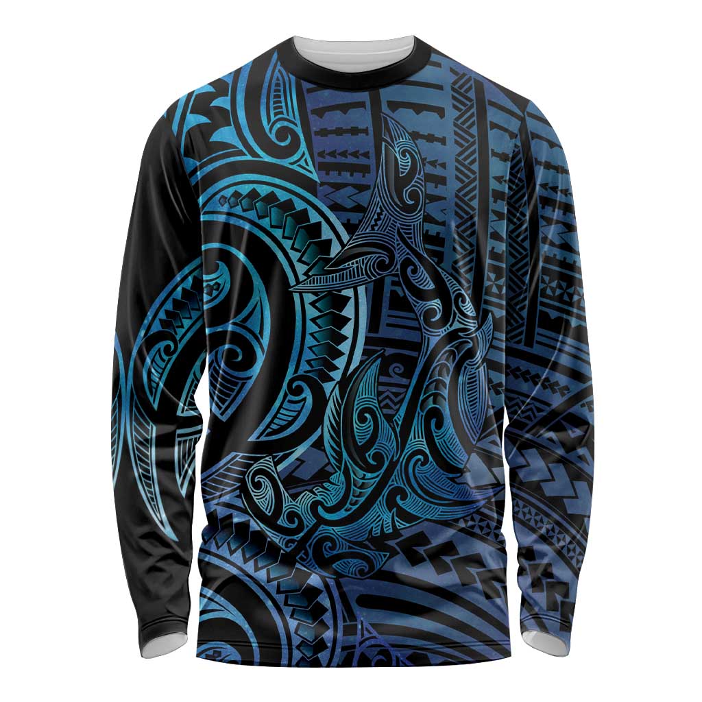New Zealand Hammerhead Shark Long Sleeve Shirt Maori Haehae Mangopare Galaxy - Aussie Hoodie