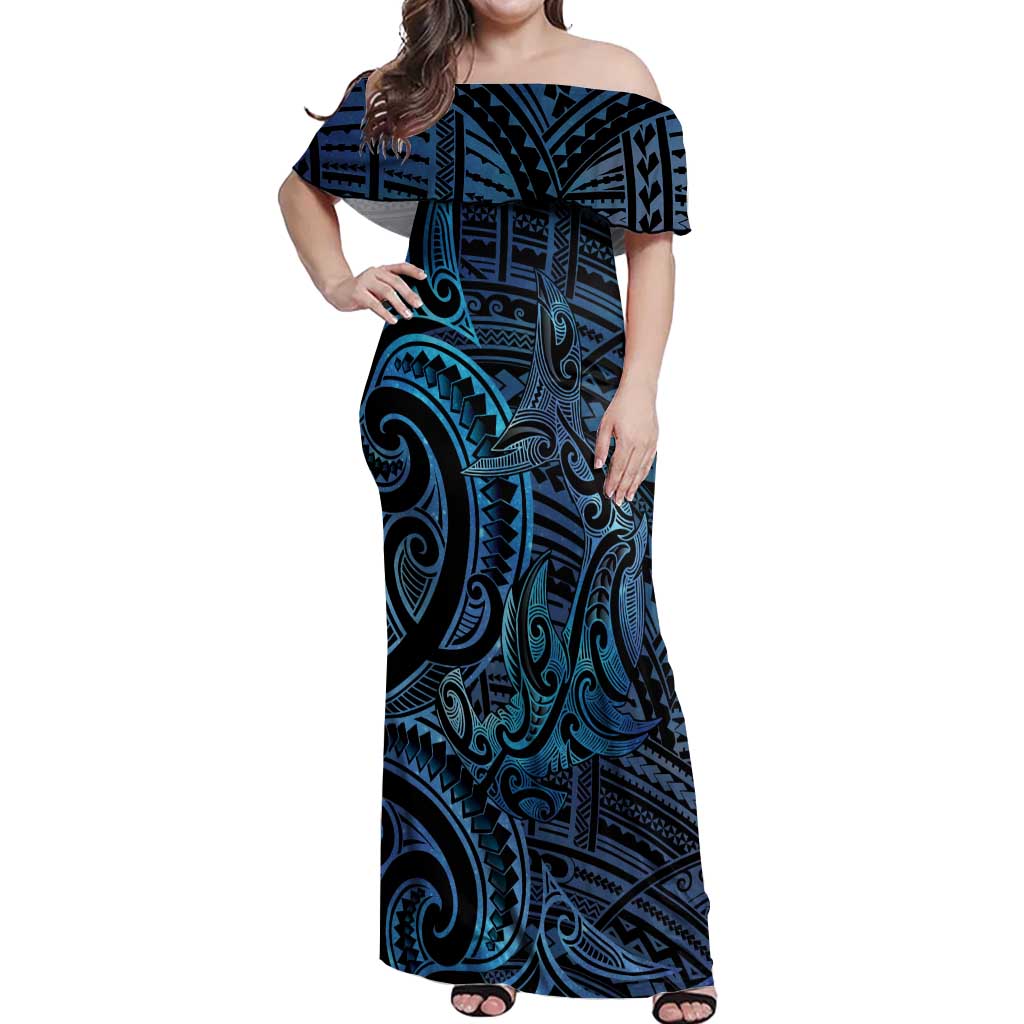 New Zealand Hammerhead Shark Off Shoulder Maxi Dress Maori Haehae Mangopare Galaxy - Aussie Hoodie