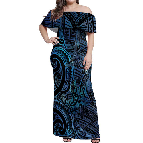 New Zealand Hammerhead Shark Off Shoulder Maxi Dress Maori Haehae Mangopare Galaxy - Aussie Hoodie