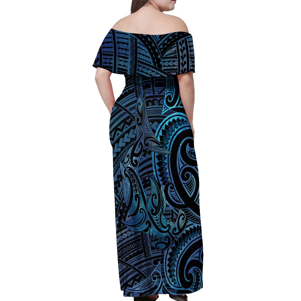 New Zealand Hammerhead Shark Off Shoulder Maxi Dress Maori Haehae Mangopare Galaxy - Aussie Hoodie