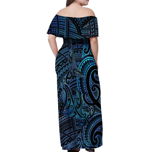 New Zealand Hammerhead Shark Off Shoulder Maxi Dress Maori Haehae Mangopare Galaxy - Aussie Hoodie