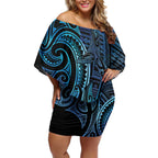 New Zealand Hammerhead Shark Off Shoulder Short Dress Maori Haehae Mangopare Galaxy - Aussie Hoodie