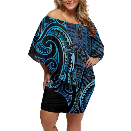 New Zealand Hammerhead Shark Off Shoulder Short Dress Maori Haehae Mangopare Galaxy - Aussie Hoodie