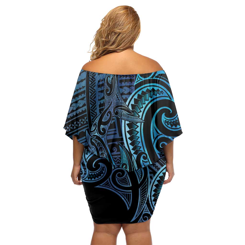 New Zealand Hammerhead Shark Off Shoulder Short Dress Maori Haehae Mangopare Galaxy - Aussie Hoodie