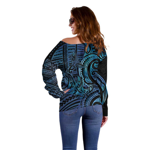 New Zealand Hammerhead Shark Off Shoulder Sweater Maori Haehae Mangopare Galaxy - Aussie Hoodie