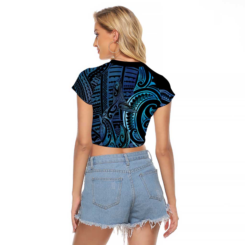 New Zealand Hammerhead Shark Raglan Cropped T Shirt Maori Haehae Mangopare Galaxy - Aussie Hoodie