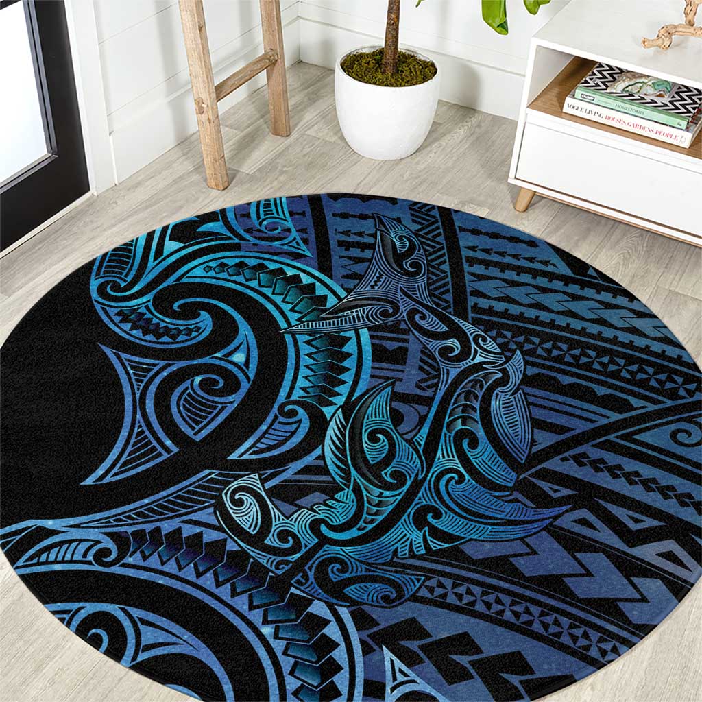 New Zealand Hammerhead Shark Round Carpet Maori Haehae Mangopare Galaxy - Aussie Hoodie