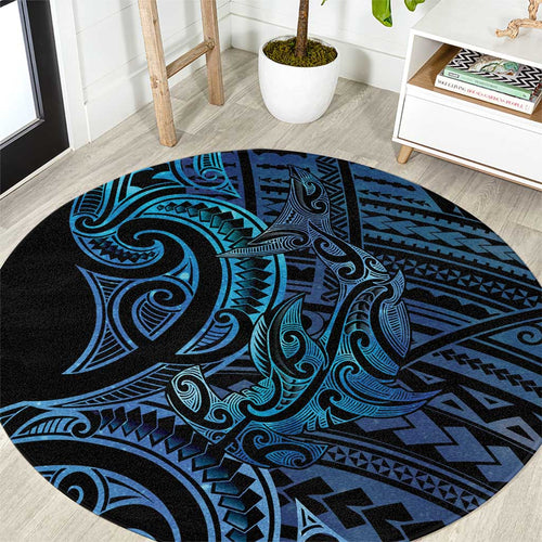 New Zealand Hammerhead Shark Round Carpet Maori Haehae Mangopare Galaxy - Aussie Hoodie