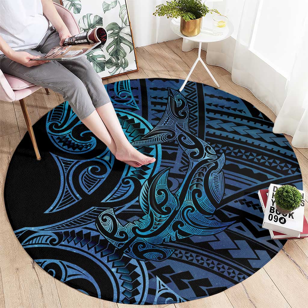 New Zealand Hammerhead Shark Round Carpet Maori Haehae Mangopare Galaxy - Aussie Hoodie