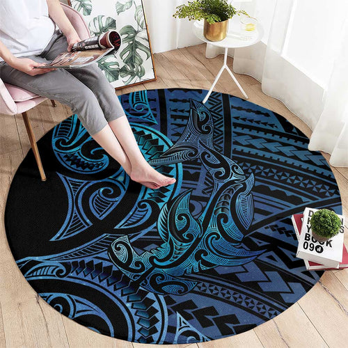 New Zealand Hammerhead Shark Round Carpet Maori Haehae Mangopare Galaxy - Aussie Hoodie