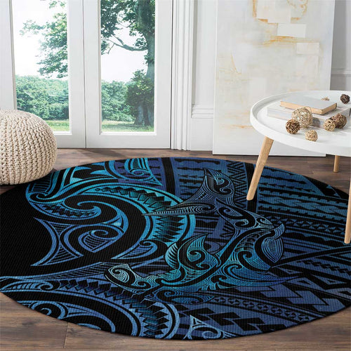 New Zealand Hammerhead Shark Round Carpet Maori Haehae Mangopare Galaxy - Aussie Hoodie
