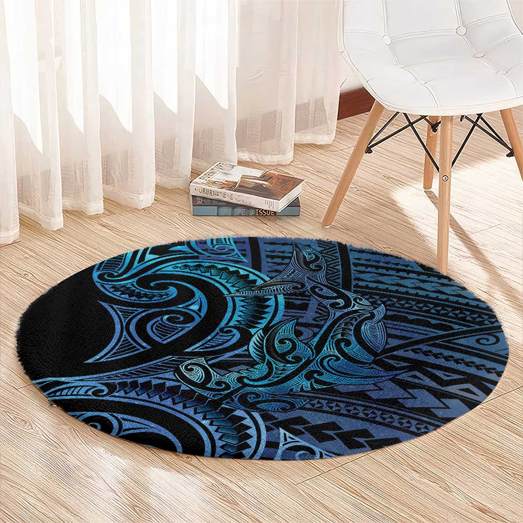New Zealand Hammerhead Shark Round Carpet Maori Haehae Mangopare Galaxy - Aussie Hoodie