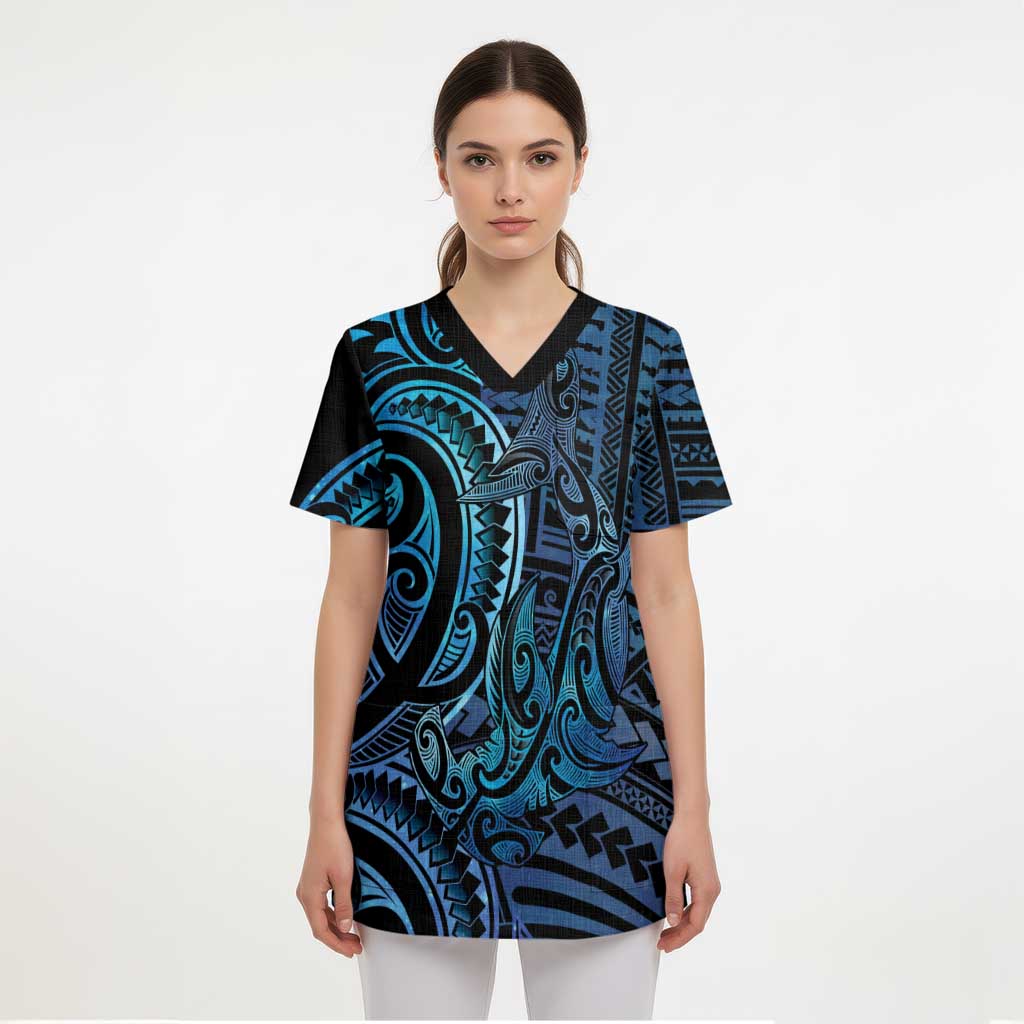 New Zealand Hammerhead Shark Scrub Top Maori Haehae Mangopare Galaxy - Aussie Hoodie