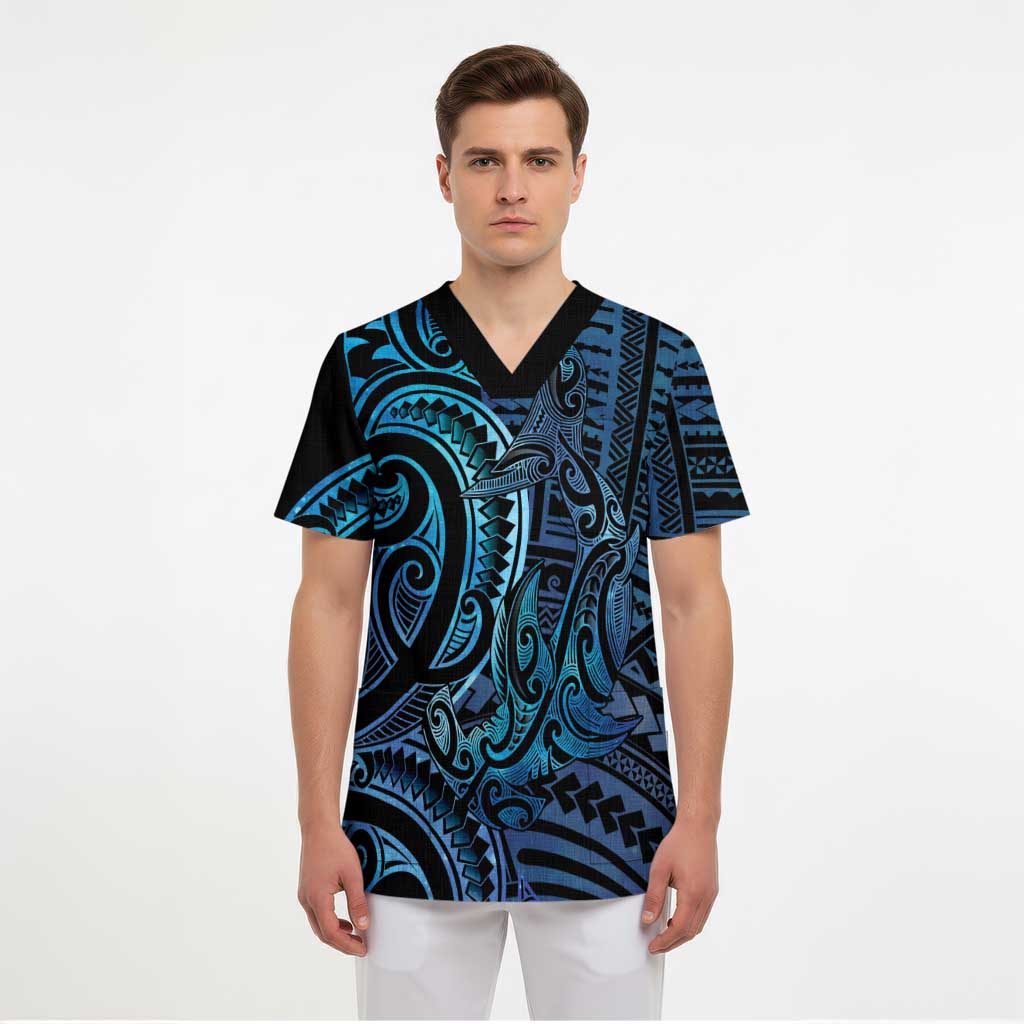 New Zealand Hammerhead Shark Scrub Top Maori Haehae Mangopare Galaxy - Aussie Hoodie