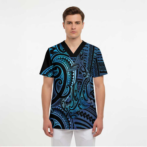 New Zealand Hammerhead Shark Scrub Top Maori Haehae Mangopare Galaxy - Aussie Hoodie