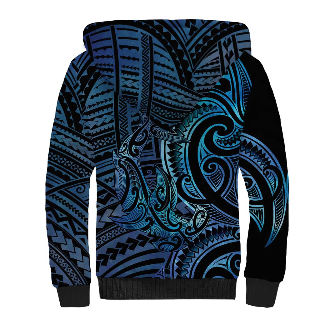 New Zealand Hammerhead Shark Sherpa Hoodie Maori Haehae Mangopare Galaxy - Aussie Hoodie