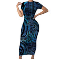 New Zealand Hammerhead Shark Short Sleeve Bodycon Dress Maori Haehae Mangopare Galaxy - Aussie Hoodie