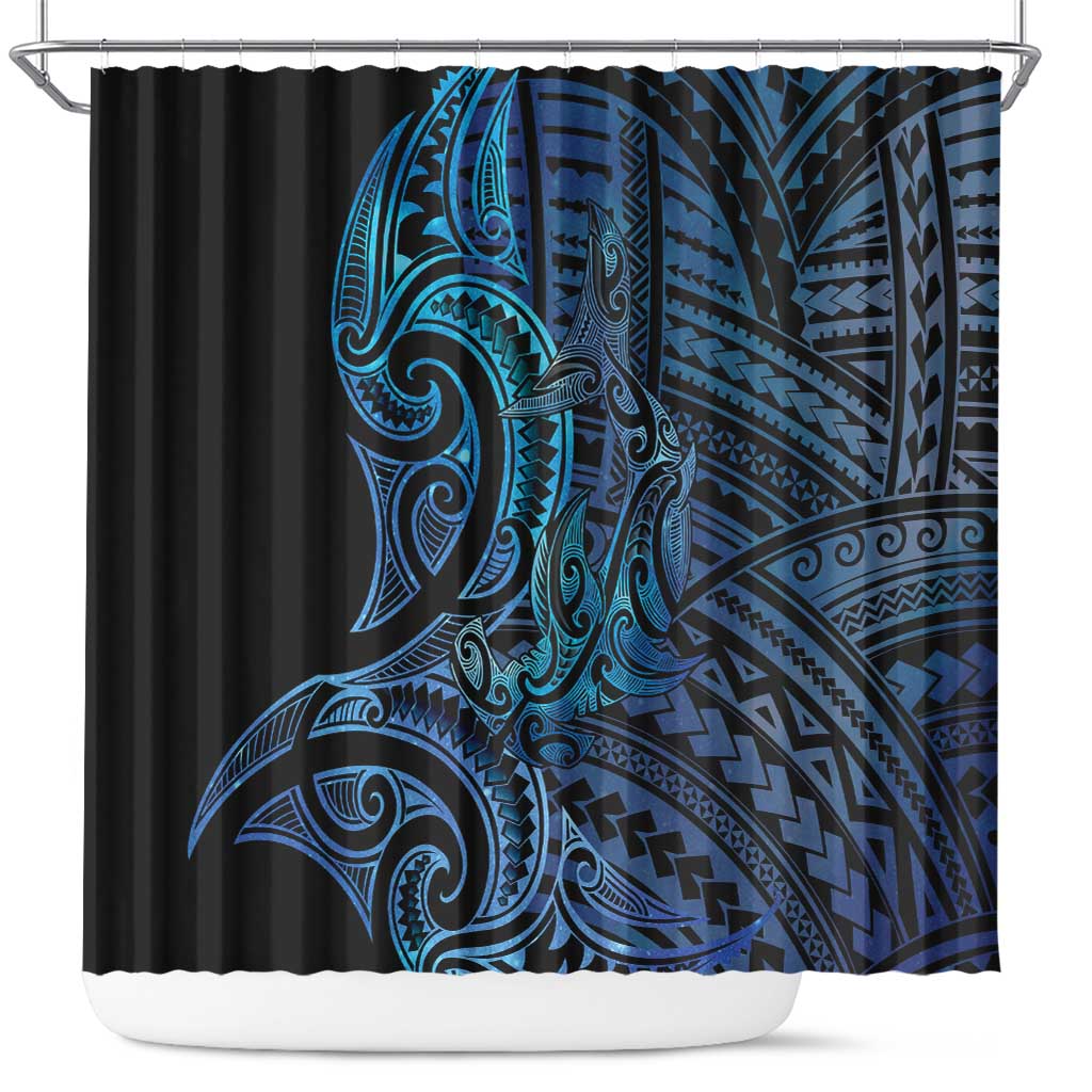 New Zealand Hammerhead Shark Shower Curtain Maori Haehae Mangopare Galaxy - Aussie Hoodie