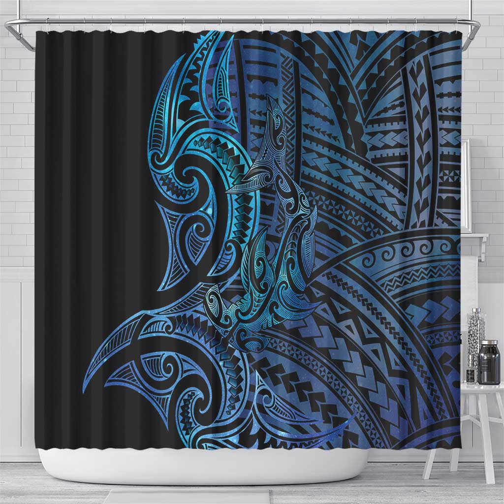 New Zealand Hammerhead Shark Shower Curtain Maori Haehae Mangopare Galaxy - Aussie Hoodie