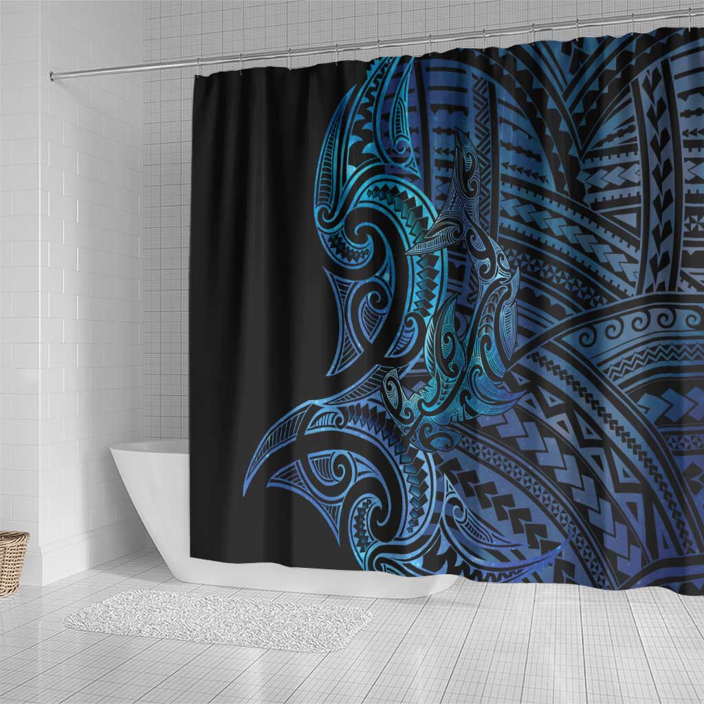 New Zealand Hammerhead Shark Shower Curtain Maori Haehae Mangopare Galaxy - Aussie Hoodie