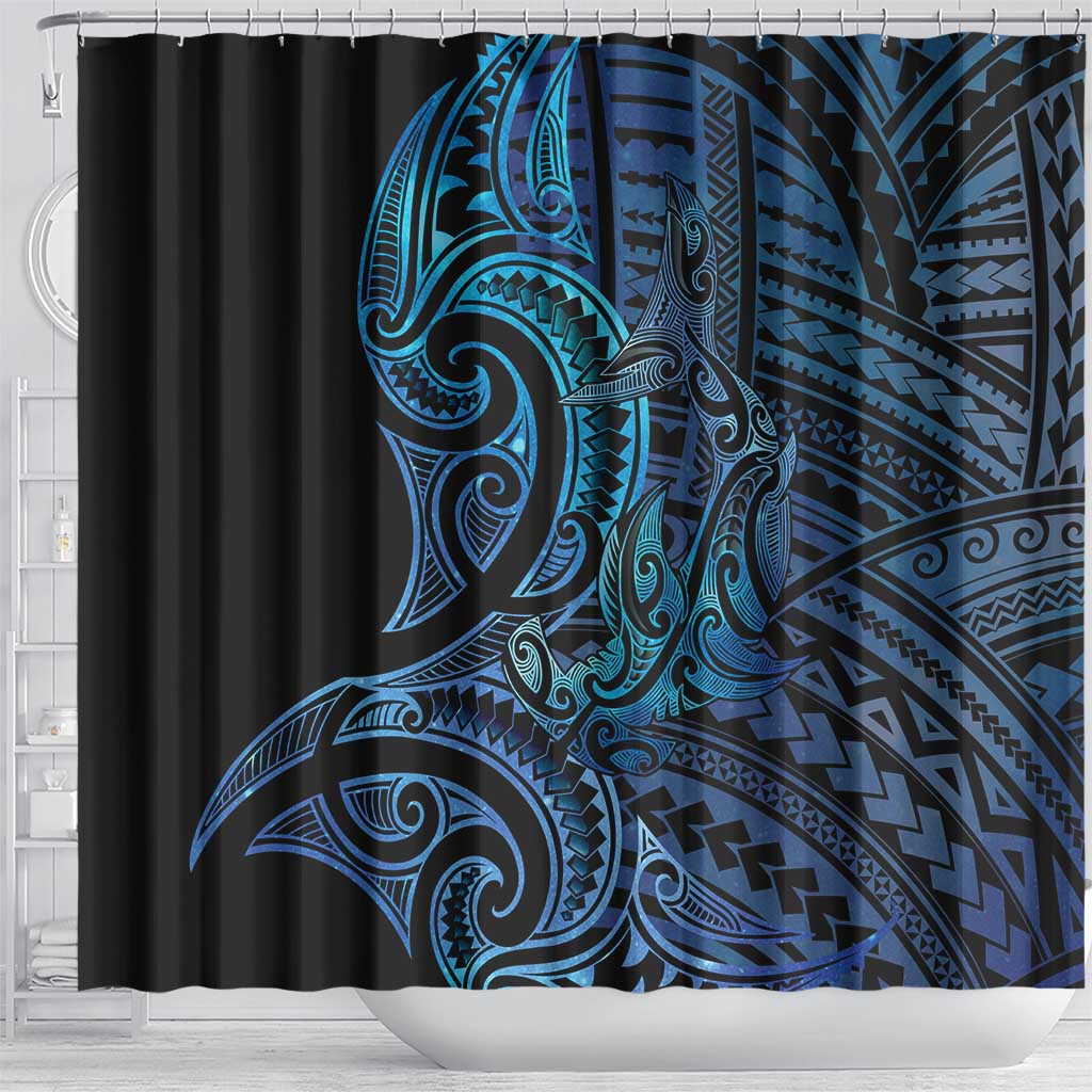 New Zealand Hammerhead Shark Shower Curtain Maori Haehae Mangopare Galaxy - Aussie Hoodie