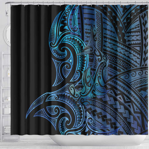New Zealand Hammerhead Shark Shower Curtain Maori Haehae Mangopare Galaxy - Aussie Hoodie