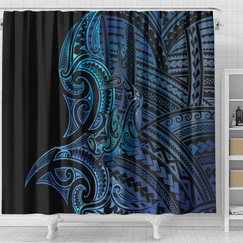 New Zealand Hammerhead Shark Shower Curtain Maori Haehae Mangopare Galaxy - Aussie Hoodie