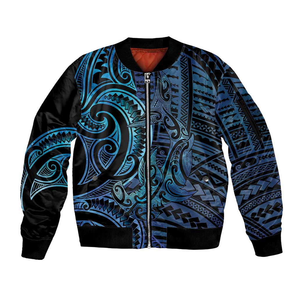 New Zealand Hammerhead Shark Sleeve Zip Bomber Jacket Maori Haehae Mangopare Galaxy - Aussie Hoodie