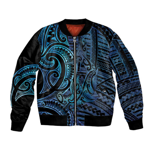 New Zealand Hammerhead Shark Sleeve Zip Bomber Jacket Maori Haehae Mangopare Galaxy - Aussie Hoodie
