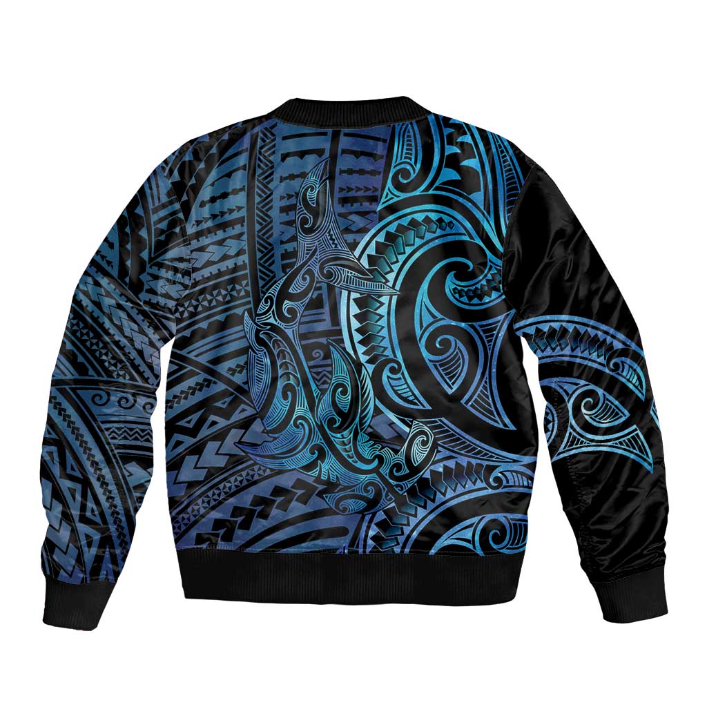 New Zealand Hammerhead Shark Sleeve Zip Bomber Jacket Maori Haehae Mangopare Galaxy - Aussie Hoodie
