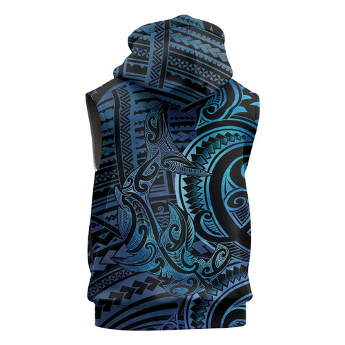 New Zealand Hammerhead Shark Sleeveless Hoodie Maori Haehae Mangopare Galaxy - Aussie Hoodie