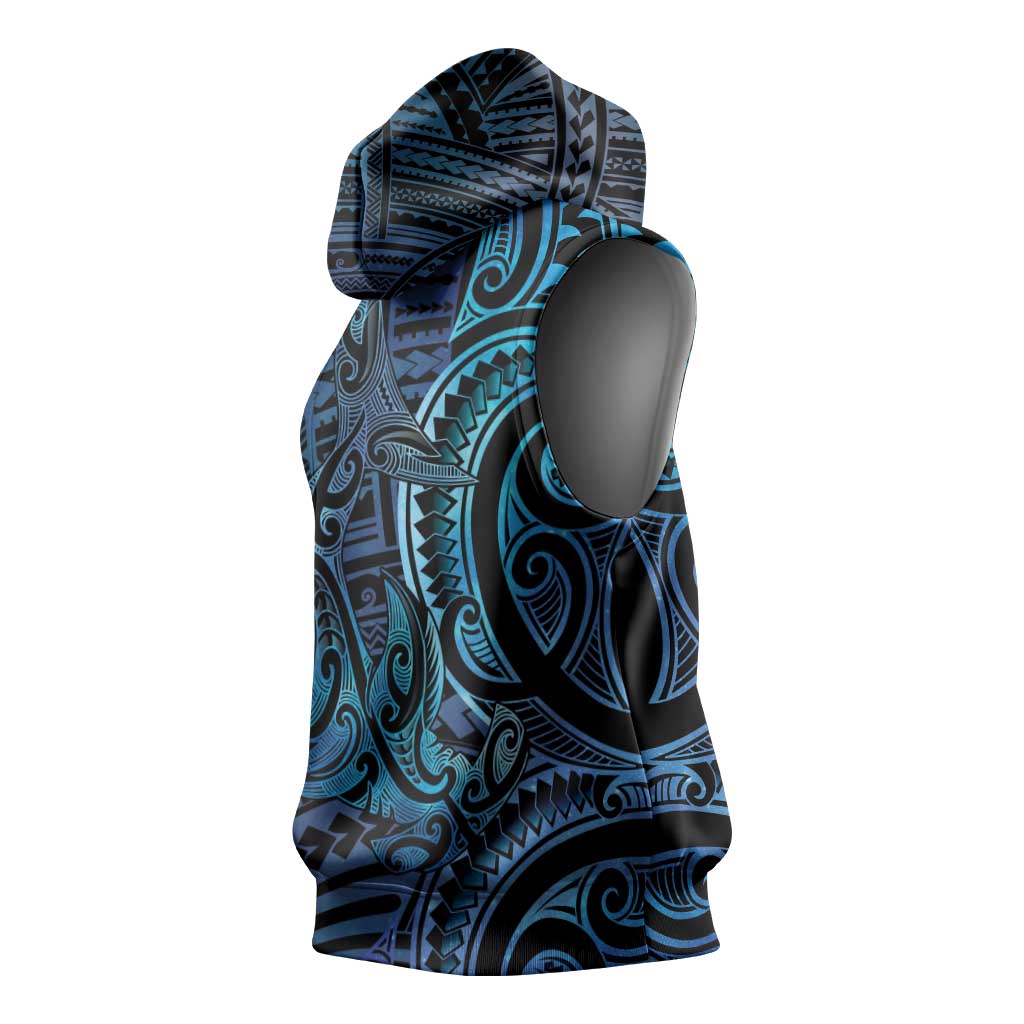 New Zealand Hammerhead Shark Sleeveless Hoodie Maori Haehae Mangopare Galaxy - Aussie Hoodie
