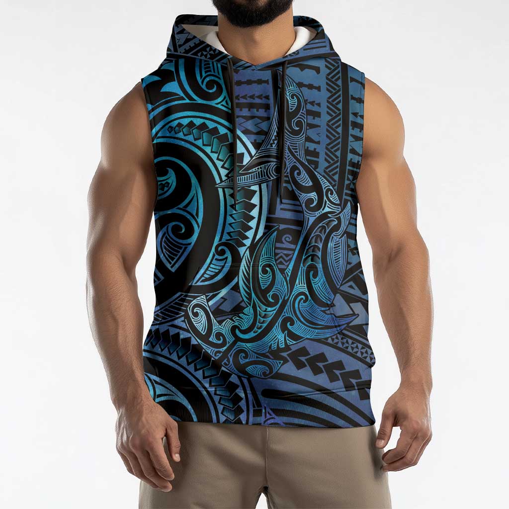 New Zealand Hammerhead Shark Sleeveless Hoodie Maori Haehae Mangopare Galaxy - Aussie Hoodie