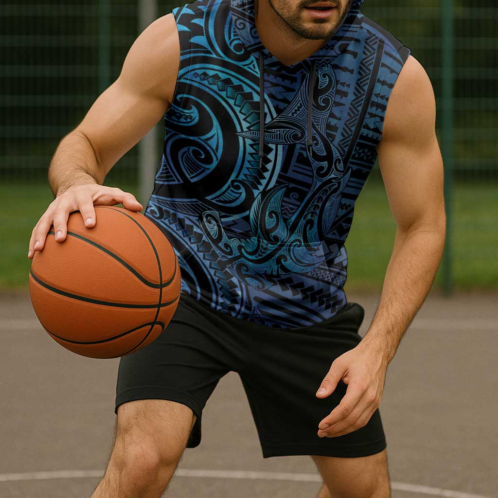 New Zealand Hammerhead Shark Sleeveless Hoodie Maori Haehae Mangopare Galaxy - Aussie Hoodie