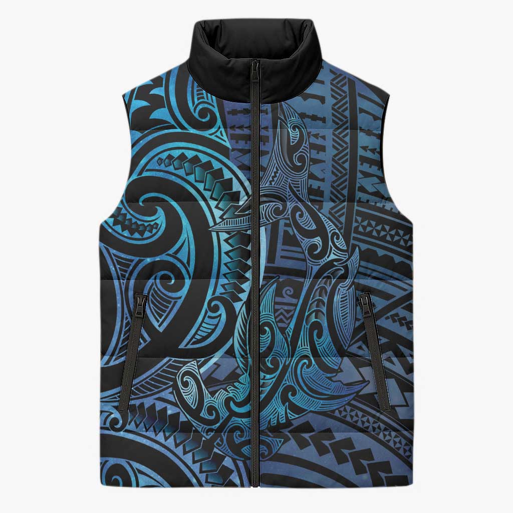 New Zealand Hammerhead Shark Sleeveless Puffer Jacket Maori Haehae Mangopare Galaxy - Aussie Hoodie