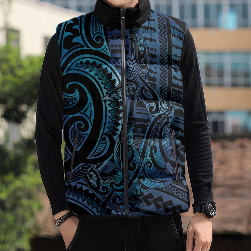 New Zealand Hammerhead Shark Sleeveless Puffer Jacket Maori Haehae Mangopare Galaxy - Aussie Hoodie