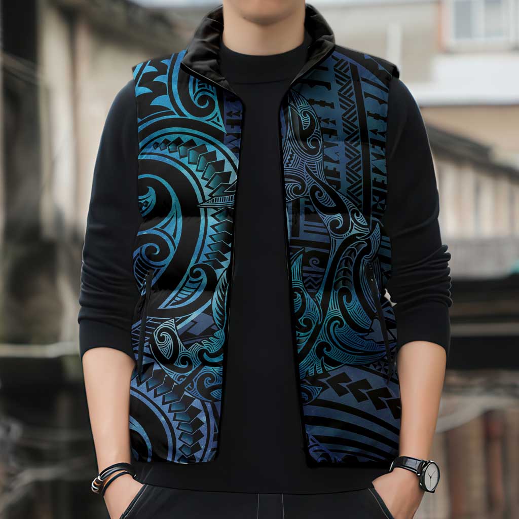 New Zealand Hammerhead Shark Sleeveless Puffer Jacket Maori Haehae Mangopare Galaxy - Aussie Hoodie