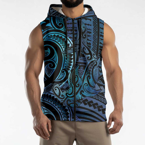 New Zealand Hammerhead Shark Sleeveless Zip Hoodie Maori Haehae Mangopare Galaxy LT14