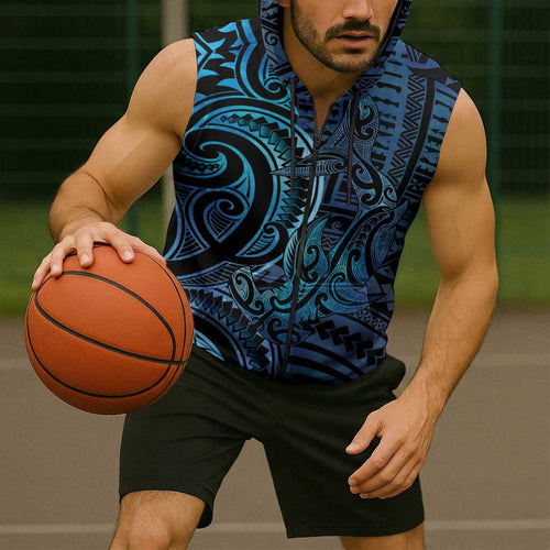 New Zealand Hammerhead Shark Sleeveless Zip Hoodie Maori Haehae Mangopare Galaxy LT14