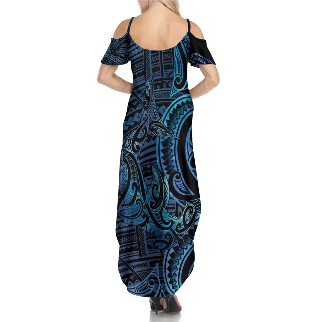 New Zealand Hammerhead Shark Summer Maxi Dress Maori Haehae Mangopare Galaxy - Aussie Hoodie