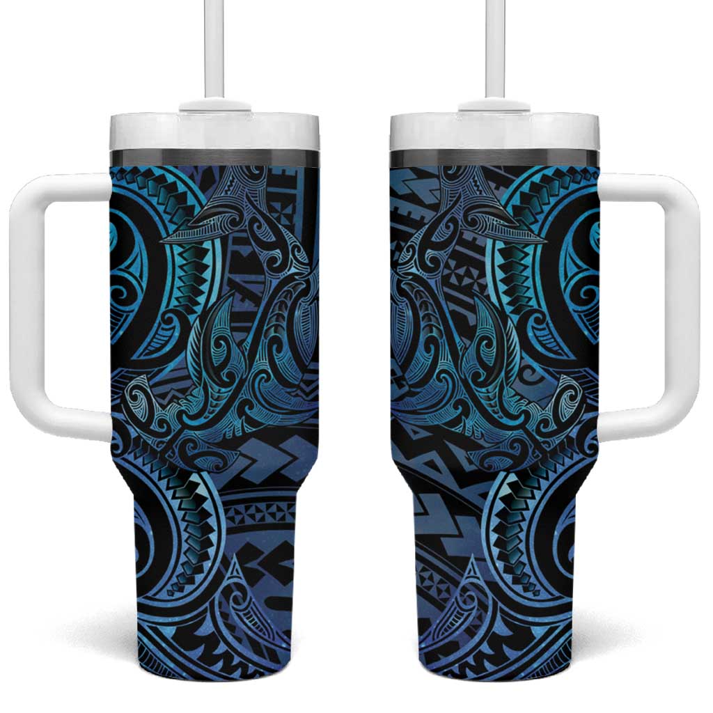 New Zealand Hammerhead Shark Tumbler With Handle Maori Haehae Mangopare Galaxy - Aussie Hoodie