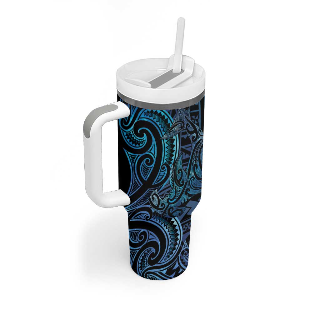New Zealand Hammerhead Shark Tumbler With Handle Maori Haehae Mangopare Galaxy - Aussie Hoodie
