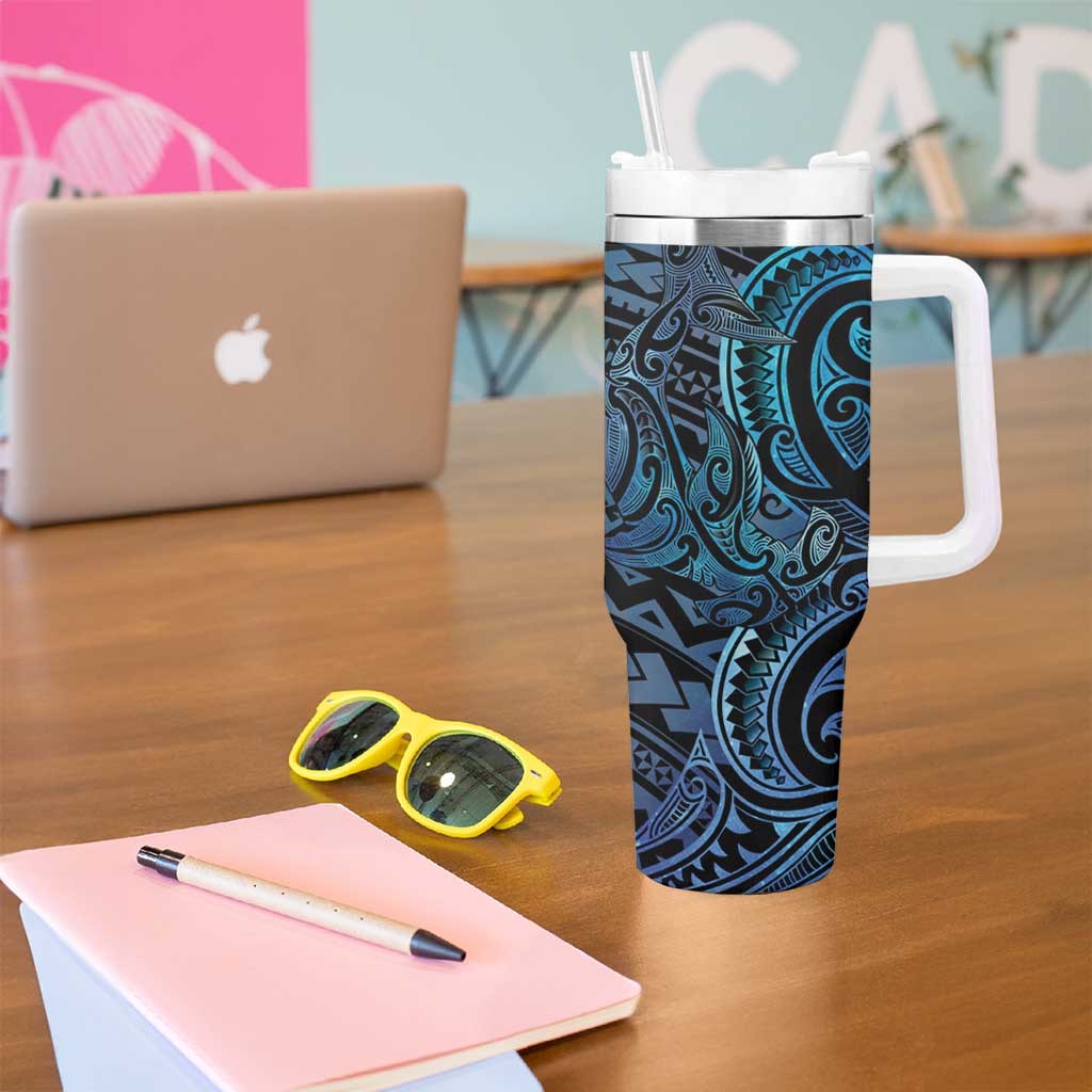 New Zealand Hammerhead Shark Tumbler With Handle Maori Haehae Mangopare Galaxy - Aussie Hoodie